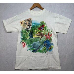 Vintage 90s Harlequin Graphic T-Shirt Rainforest Animal Single Stitch Medium M